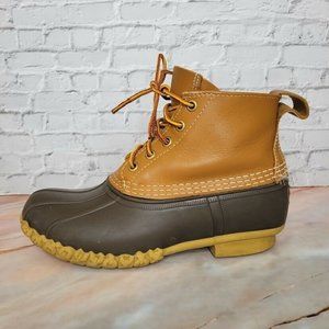LL Bean 6" Bean Boots Tan Womens Size 7 Leather Hunting Shoes Rubber Duck Boots
